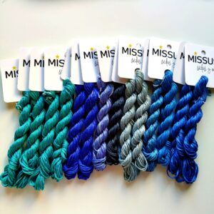Blue Moroccan Lace Silk Thread Pack – 13 Hand-Dyed Mini Skeins